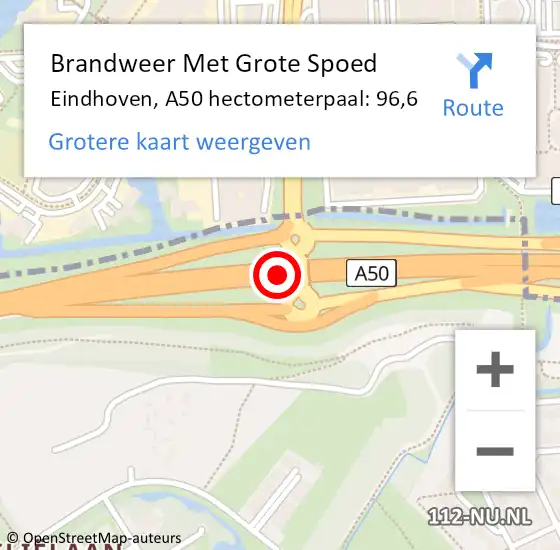 Locatie op kaart van de 112 melding: Brandweer Met Grote Spoed Naar Eindhoven, A50 hectometerpaal: 96,6 op 4 juni 2021 18:30
