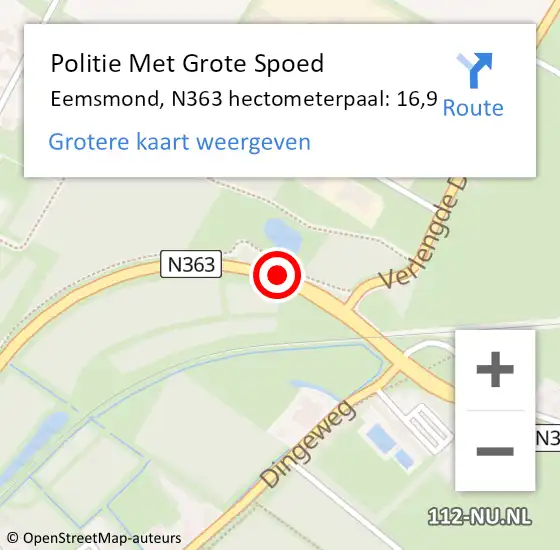 Locatie op kaart van de 112 melding: Politie Met Grote Spoed Naar Eemsmond, N363 hectometerpaal: 16,9 op 5 juni 2021 10:42