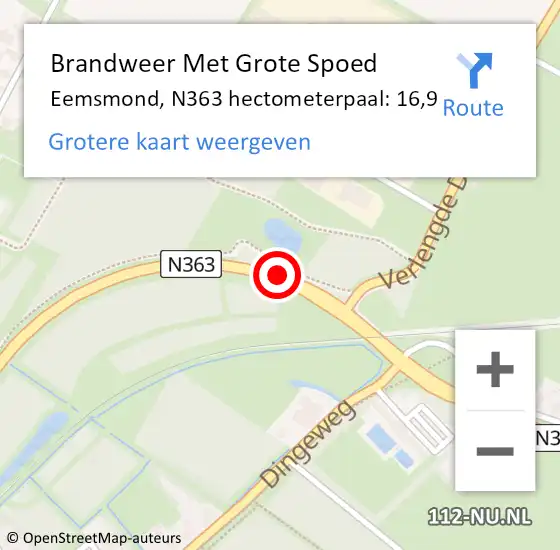 Locatie op kaart van de 112 melding: Brandweer Met Grote Spoed Naar Eemsmond, N363 hectometerpaal: 16,9 op 5 juni 2021 10:42