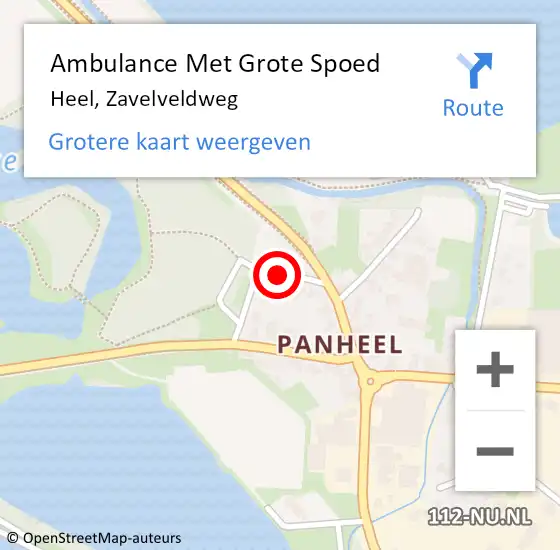 Locatie op kaart van de 112 melding: Ambulance Met Grote Spoed Naar Heel, Zavelveldweg op 5 juni 2021 11:23