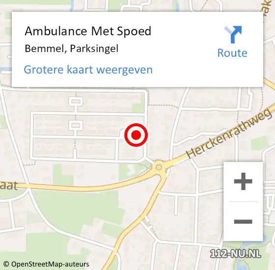 Locatie op kaart van de 112 melding: Ambulance Met Spoed Naar Bemmel, Parksingel op 5 juni 2021 22:10