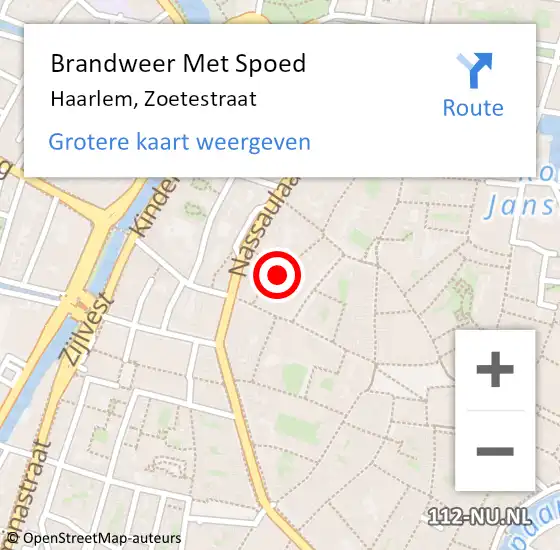Locatie op kaart van de 112 melding: Brandweer Met Spoed Naar Haarlem, Zoetestraat op 5 juni 2021 23:27