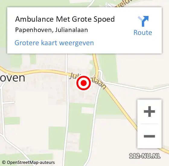 Locatie op kaart van de 112 melding: Ambulance Met Grote Spoed Naar Papenhoven, Julianalaan op 12 juni 2014 13:24