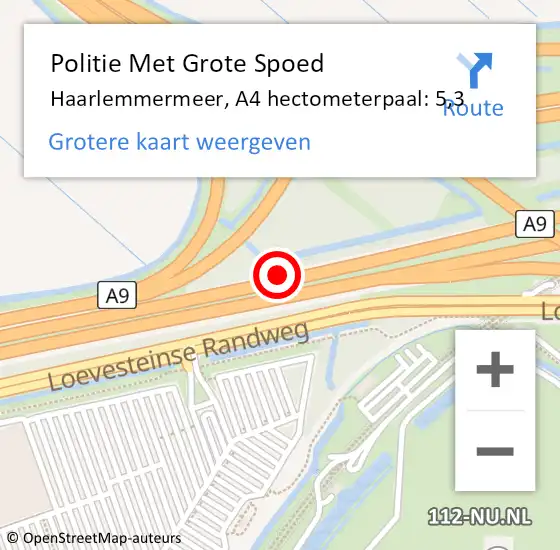 Locatie op kaart van de 112 melding: Politie Met Grote Spoed Naar Haarlemmermeer, A4 hectometerpaal: 5,3 op 6 juni 2021 11:31