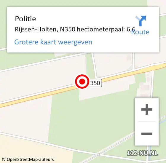 Locatie op kaart van de 112 melding: Politie Rijssen-Holten, N350 hectometerpaal: 6,6 op 6 juni 2021 12:01