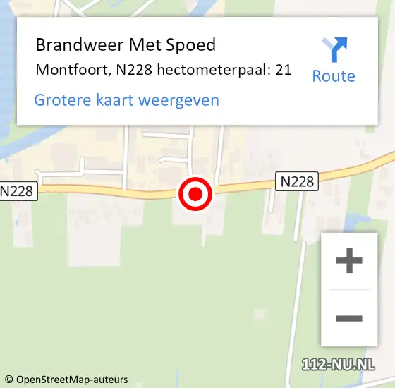 Locatie op kaart van de 112 melding: Brandweer Met Spoed Naar Montfoort, N228 hectometerpaal: 21 op 6 juni 2021 15:50