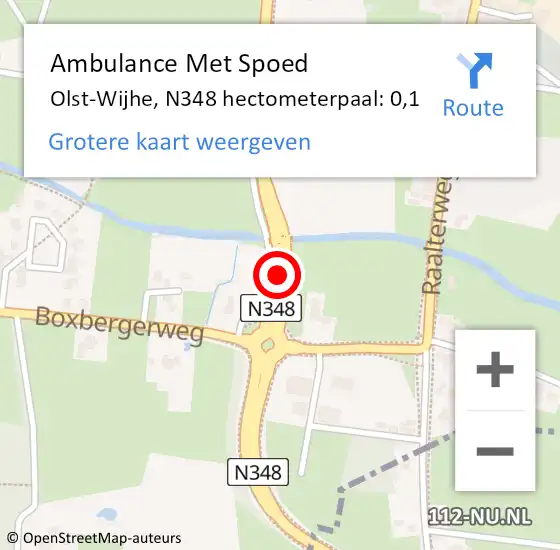 Locatie op kaart van de 112 melding: Ambulance Met Spoed Naar Olst-Wijhe, N348 hectometerpaal: 0,1 op 6 juni 2021 18:06
