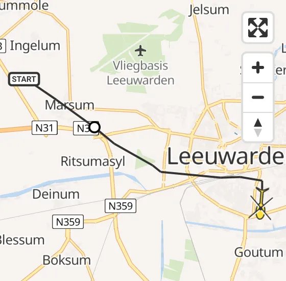 Vlucht Ambulancehelikopter PH-HOW van Marsum naar Leeuwarden op dinsdag 19 maart 2024 8:02