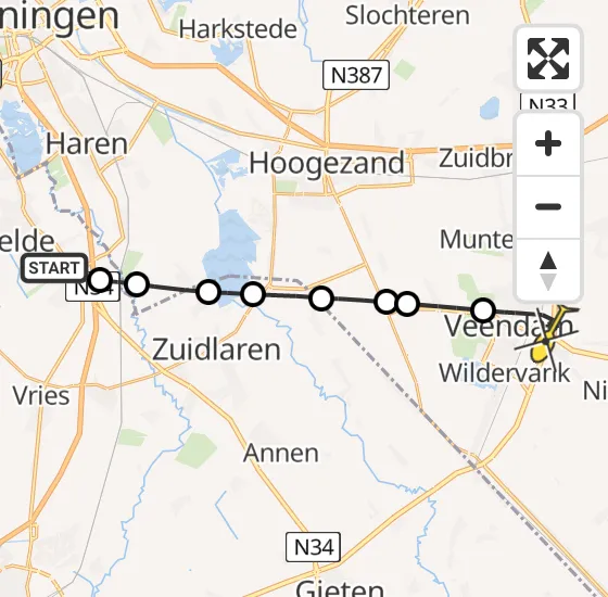Vlucht Traumahelikopter PH-DOC van Groningen Airport Eelde naar Veendam op zaterdag 30 maart 2024 0:15