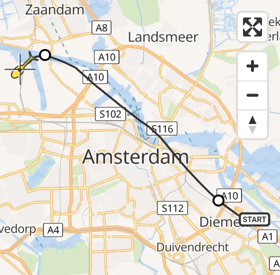 Vlucht Traumahelikopter PH-HVB van Diemen naar Amsterdam Heliport op dinsdag 9 april 2024 22:21