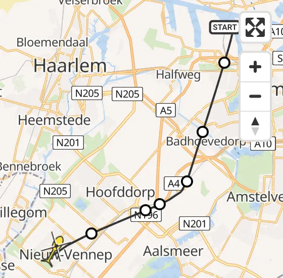 Vlucht Traumahelikopter PH-TTR van Amsterdam Heliport naar Nieuw-Vennep op dinsdag 16 april 2024 18:53