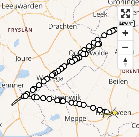 Vlucht Traumahelikopter PH-DOC van Groningen Airport Eelde naar Hoogeveen op woensdag 17 april 2024 8:09