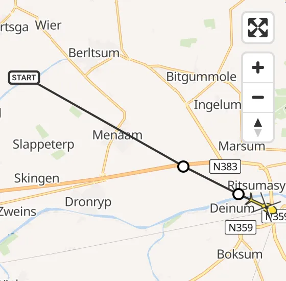 Vlucht Ambulancehelikopter PH-OOP van Minnertsga naar Deinum op woensdag 17 april 2024 16:46