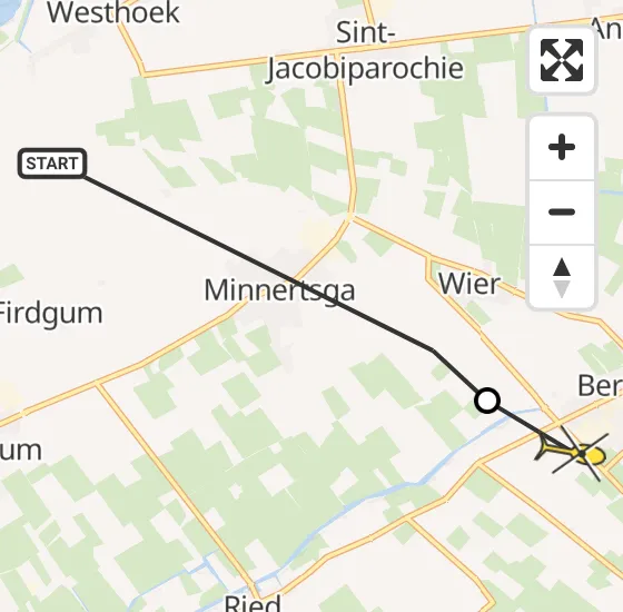 Vlucht Ambulancehelikopter PH-OOP van Minnertsga naar Berltsum op woensdag 17 april 2024 20:01
