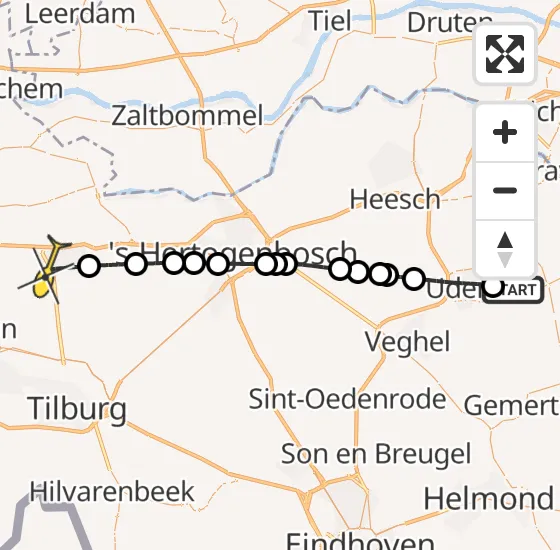 Vlucht Traumahelikopter PH-LLN van Vliegbasis Volkel naar Waalwijk op donderdag 18 april 2024 12:21