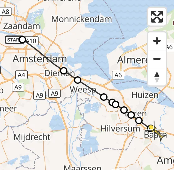 Vlucht Traumahelikopter PH-TTR van Amsterdam Heliport naar Baarn op donderdag 18 april 2024 15:56