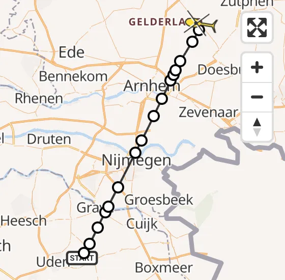 Vlucht Traumahelikopter PH-LLN van Vliegbasis Volkel naar Eerbeek op donderdag 18 april 2024 16:13