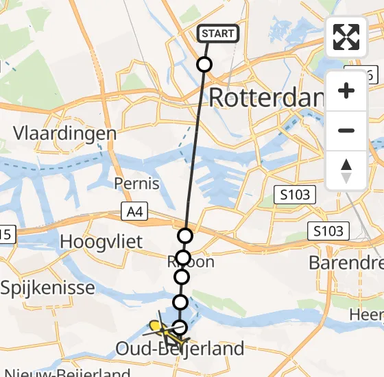 Vlucht Traumahelikopter PH-UMC van Rotterdam The Hague Airport naar Oud-Beijerland op vrijdag 19 april 2024 11:26