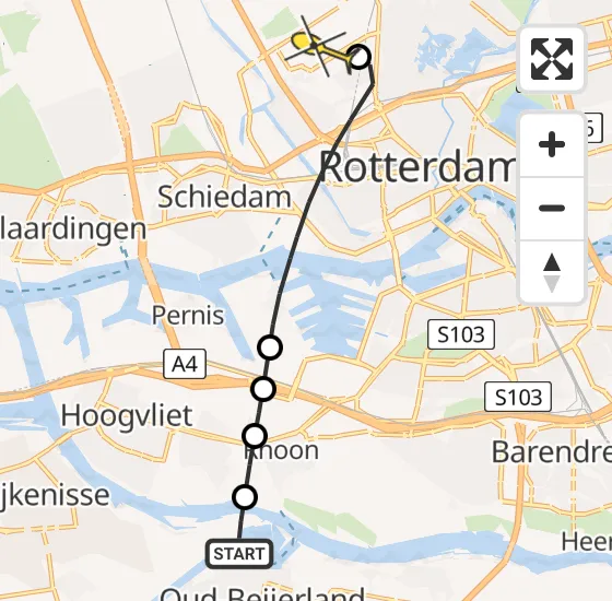 Vlucht Traumahelikopter PH-UMC van Spijkenisse naar Rotterdam The Hague Airport op vrijdag 19 april 2024 11:51
