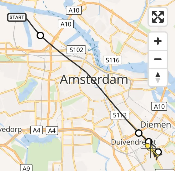 Vlucht Traumahelikopter PH-TTR van Amsterdam Heliport naar Diemen op maandag 22 april 2024 18:35