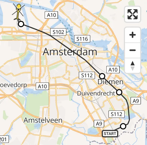 Vlucht Traumahelikopter PH-TTR van Academisch Medisch Centrum (AMC) naar Amsterdam Heliport op maandag 22 april 2024 19:46