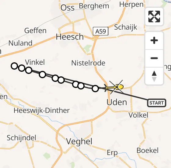 Vlucht Traumahelikopter PH-LLN van Vliegbasis Volkel naar Uden op dinsdag 23 april 2024 3:35