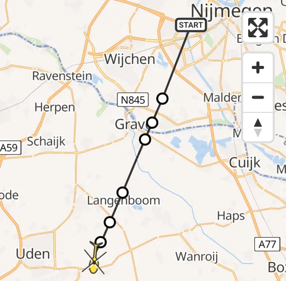 Vlucht Traumahelikopter PH-LLN van Nijmegen naar Vliegbasis Volkel op dinsdag 23 april 2024 13:03