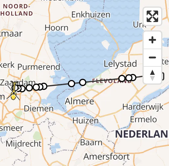 Vlucht Traumahelikopter PH-TTR van Biddinghuizen naar Amsterdam Heliport op dinsdag 23 april 2024 14:49