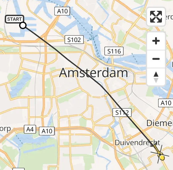 Vlucht Traumahelikopter PH-TTR van Amsterdam Heliport naar Diemen op donderdag 25 april 2024 6:57
