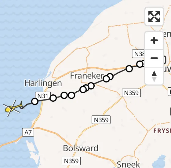 Vlucht Ambulancehelikopter PH-OOP van Leeuwarden naar Harlingen op donderdag 25 april 2024 16:32