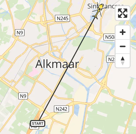 Vlucht Ambulancehelikopter PH-OOP van Alkmaar naar Sint Pancras op donderdag 25 april 2024 17:58