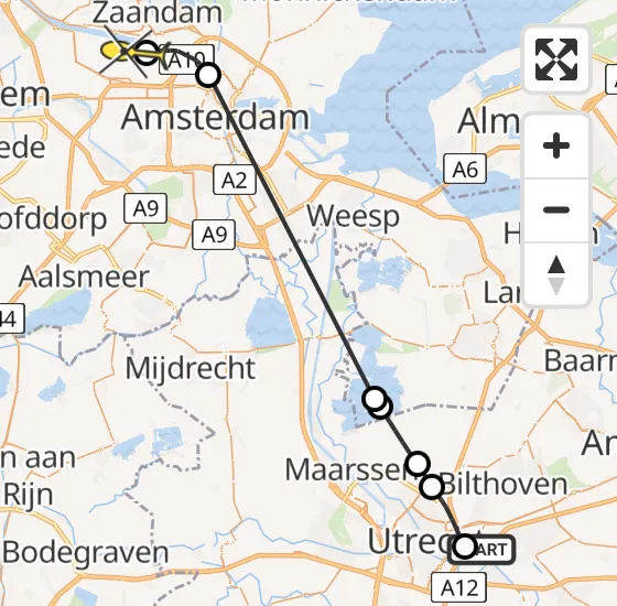 Vlucht Traumahelikopter PH-TTR van Universitair Medisch Centrum Utrecht naar Amsterdam Heliport op vrijdag 26 april 2024 13:20