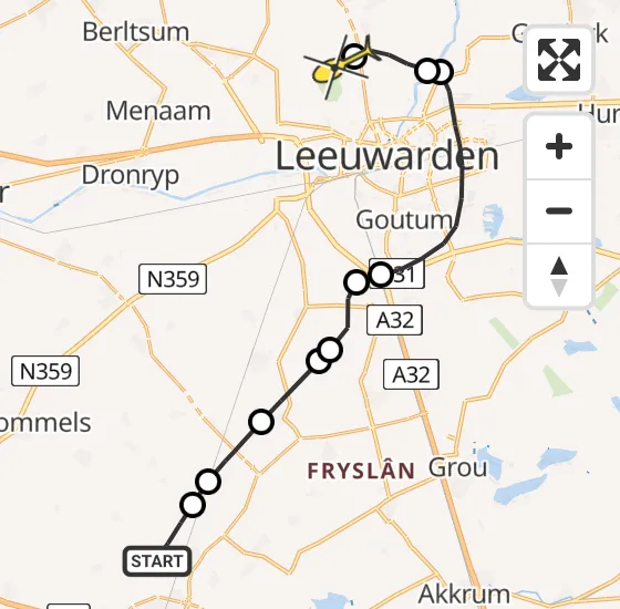 Vlucht Ambulancehelikopter PH-OOP van Scharnegoutum naar Vliegbasis Leeuwarden op vrijdag 26 april 2024 18:09