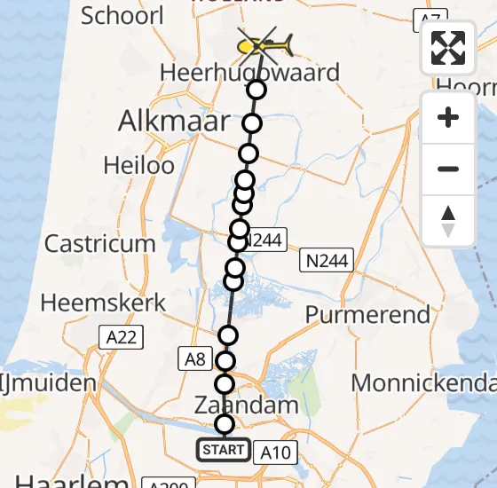 Vlucht Traumahelikopter PH-TTR van Amsterdam Heliport naar Heerhugowaard op vrijdag 26 april 2024 20:40