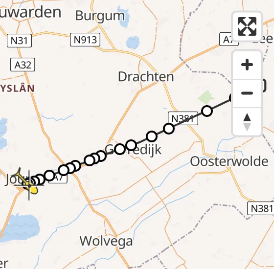 Vlucht Traumahelikopter PH-DOC van Zevenhuizen naar Joure op zaterdag 27 april 2024 0:31