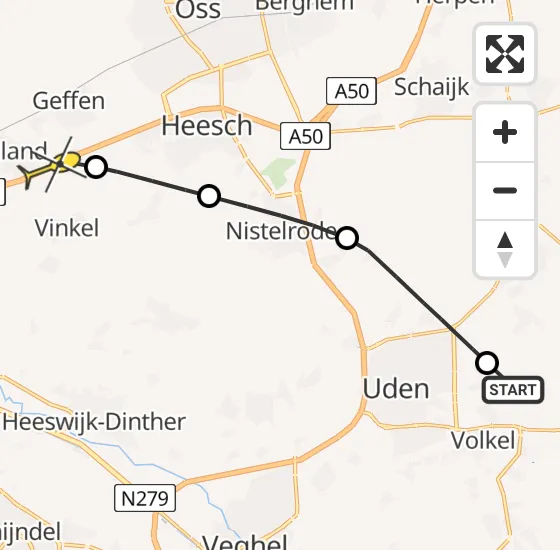 Vlucht Traumahelikopter PH-LLN van Vliegbasis Volkel naar Vinkel op zaterdag 27 april 2024 11:49